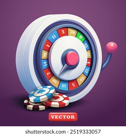 Spielautomat Spin und Poker-Chips, 3D-Vektor. Geeignet für Business, Spiele und Design-Elemente