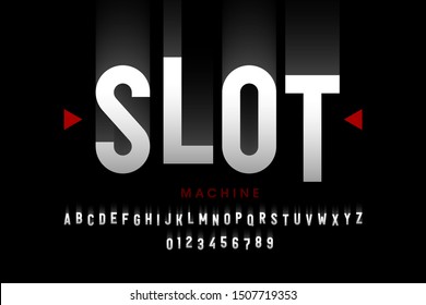 Slot machine style font, alphabet letters and numbers, vector illustration