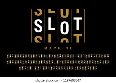 Slot Machine Style Modern Font, Alphabet Letters And Numbers Vector Illustration