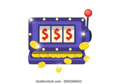 Slot Machine Symbol. Online Casino One-armed Bandit Icon On White Background. Jackpot Big Win Concept. Risky Entertainment Club Addiction Illustration. Internet Gambling Dependence Isolated Sign. Eps