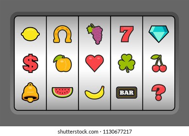 Slot machine symbols. flat style. isolated on gray background