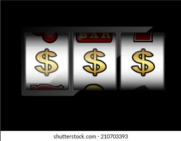 Slot machine symbols on black background. Three dollars. 