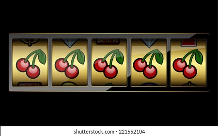 Slot machine symbols on black background. Vector illustration 