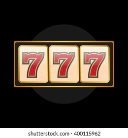 Slot machine symbols on black background. Lucky seven
