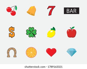 Slot Machine Symbols Set. Vector illustration.