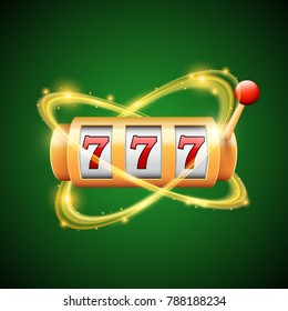 Slot machine with three sevens and glowing effect in motion, vector design