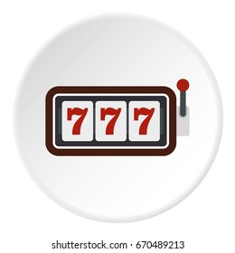 Slot machine with three sevens icon in flat circle isolated vector illustration for web