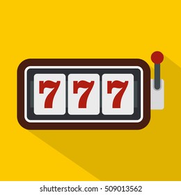 Slot machine with three sevens jackpot icon. Flat illustration of slot machine with 777 jackpot vector icon for any web design