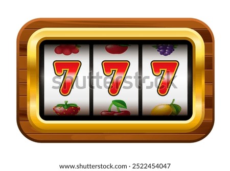 Slot machine with three sevens. Jackpot. Vector clipart.