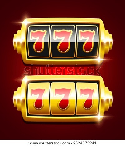 Slot machine with three sevens. Jackpot. Vector clipart.