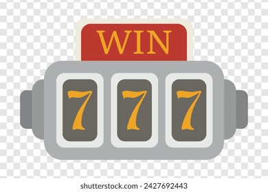 Slot machine with three sevens line icon. Casino, winning, lottery, game, victory, lucky, excitement, prize, chips, wealth. Vector line icon for business and advertising