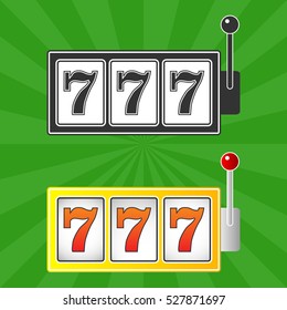 Slot machine, three sevens on a slot machine, casino, win, bingo, fell three sevens, win money. Flat design, vector.