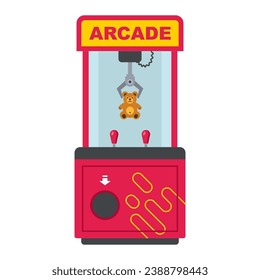 slot machine with toys and hook. flat vector illustration