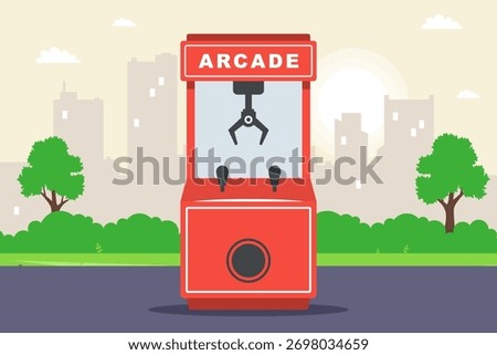 slot machine with toys and hook. flat vector illustration