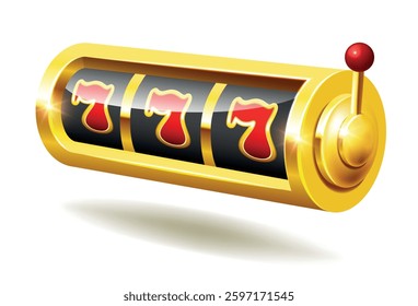 Slot machine. Vector 3D clipart isolated on black background.