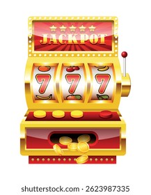 Slot machine. Vector 3d illustration isolated on white background.