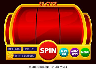 Slot Machine Vector. Golden and red Lucky Empty Slots. Spin Wheel. Casino Jackpot. Gambling Fortune Illustration