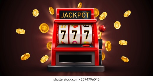 Slot machine wins the jackpot. 777 Big win concept. Casino jackpot. Vector illustration