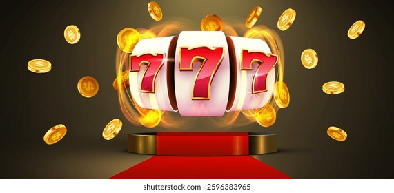Slot machine wins the jackpot. 777 Big win concept. Casino jackpot. Vector illustration