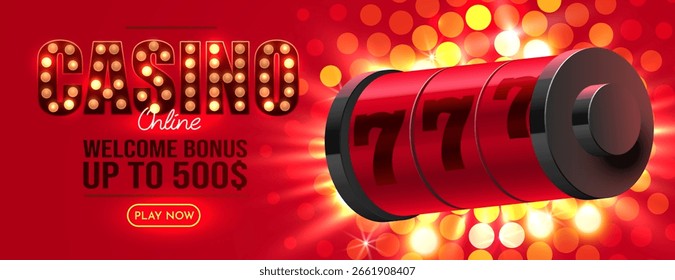 La máquina tragamonedas gana el premio mayor. 777 Gran concepto de victoria. El premio gordo del casino. Ilustración vectorial