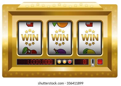 Slot machine - win-win-win-game. Illustration over white background.