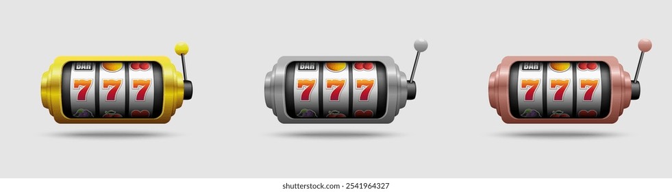 Slot machines. Golden jackpot spinning machine, spin gaming device vector icon