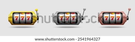 Slot machines. Golden jackpot spinning machine, spin gaming device vector icon