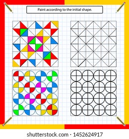 Slot the pattern, Complete the next pattern, Worksheet for kids.Cube grid with squares. Special for preschool kids. Worksheet for practicing fine motor skills. Improving skills