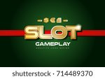 slot text with gold texture on a green background suitable as a postcard or banner design for a card game