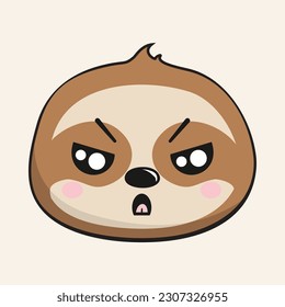 Sloth Angry Face Head Kawaii Sticker Isolated