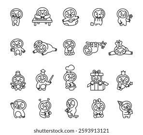 Sloth animal set featuring adorable kawaii cartoon characters expressing different emotions and poses while celebrating, relaxing, playing, and enjoying everyday activities, for yours design projects