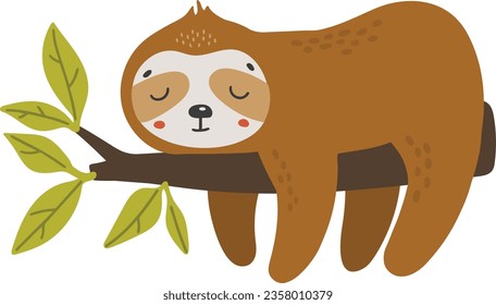 Sloth animal vector, Abstract baby sloth vector, jungle baby animal, cute animal isolated, adorable sloth for print, vector illustration
