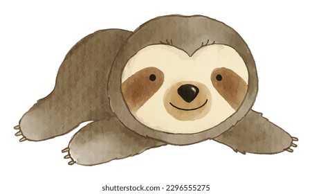 Sloth bear is creeping . Watercolor paint design . Cute animal cartoon character . Vector .