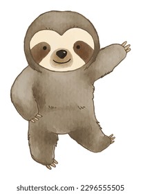 Sloth bear raised hand . Watercolor paint design . Cute animal cartoon character . Vector .