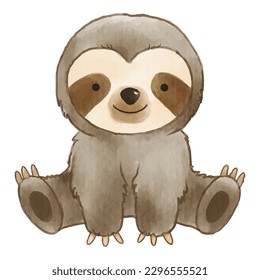 Sloth bear is sitting . Watercolor paint design . Cute animal cartoon character . Vector .