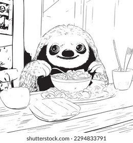 Sloth , Black and white coloring pages for kids, simple lines, cartoon style, happy, cute, funny, animal in the world