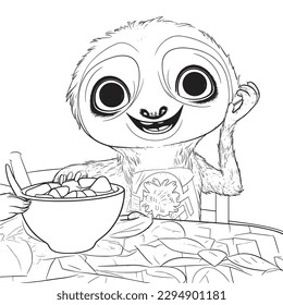 Sloth, Black and white coloring pages for kids, simple lines, cartoon style, happy, cute, funny, animal in the world