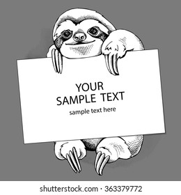 Sloth with a card. Vector illustration.