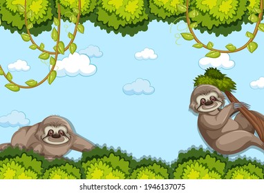 Sloth cartoon character in blank forest scene illustration