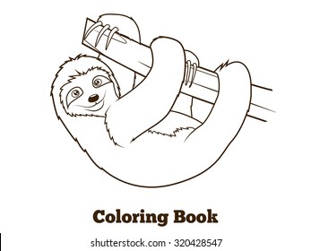 Sloth cartoon coloring book vector illustration