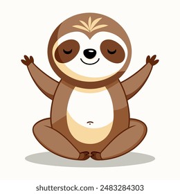 A sloth cartoon meditates in lotus position with eyes closed