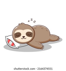 Sloth Cartoon Sleeping, Sloth Mascot Cartoon Character. Animal Icon Concept White Isolated. Flat Cartoon Style Suitable for Web Landing Page, Banner, Flyer, Sticker, Card