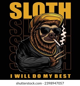 Sloth character cool style vector illustration for your company or brand