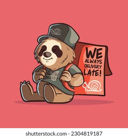 Sloth character dressed as a delivery man vector illustration. Work, delivery, brand design concept.