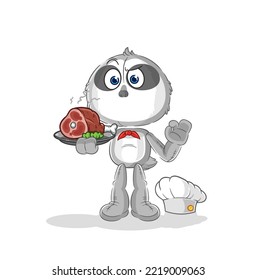 the sloth chef with meat mascot. cartoon vector