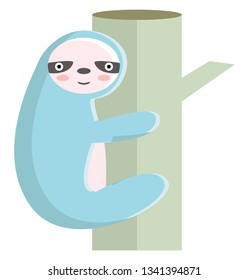 A sloth is climbing a bamboo tree at a slow speed vector color drawing or illustration 