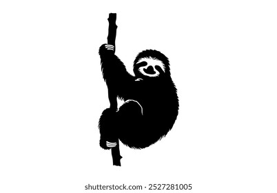 Sloth Climbing Silhouette Vector, Sloth on Branch Black Clipart