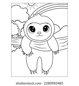 Sloth coloring book, coloring page sloth illustration. sloth for kdp. sloth outline