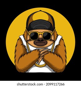 Sloth cool accessories gold vector illustration for your company or brand