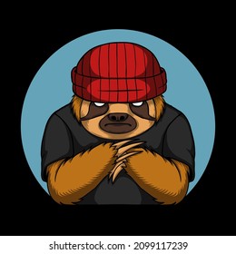 Sloth cool wear beanie hat vector illustration for your company or brand